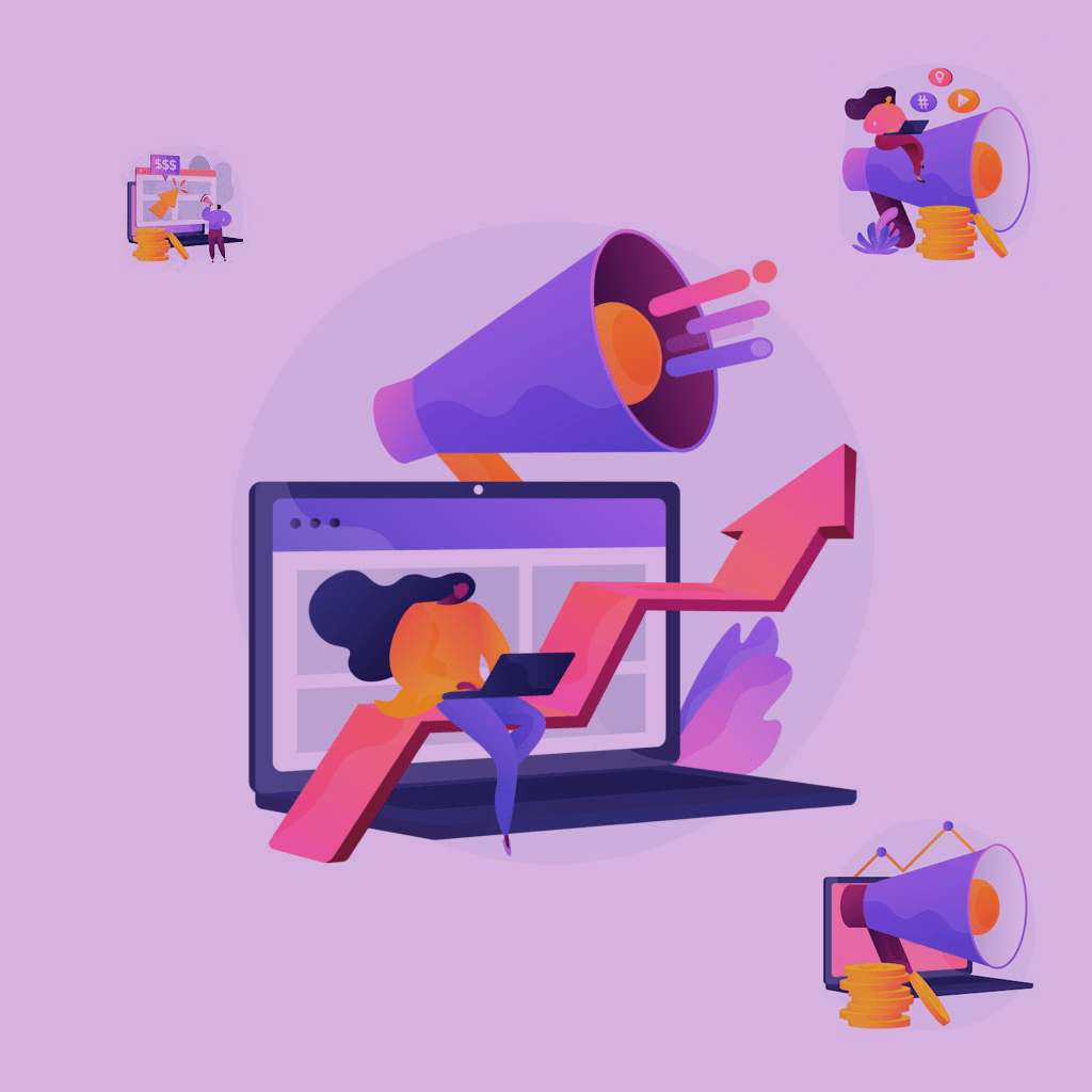 ilustração de uma notebook com megafone