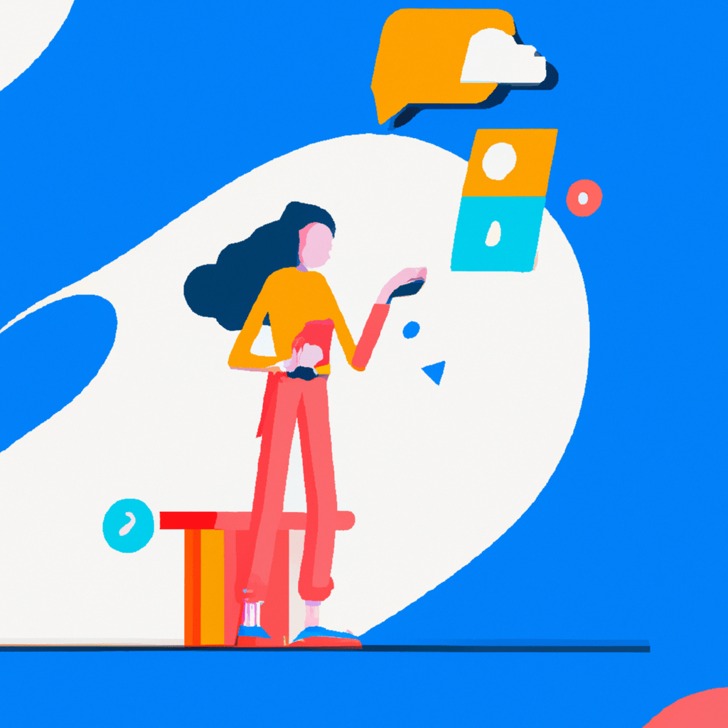 ilustração de mulher olhando balões com ícones de redes sociais